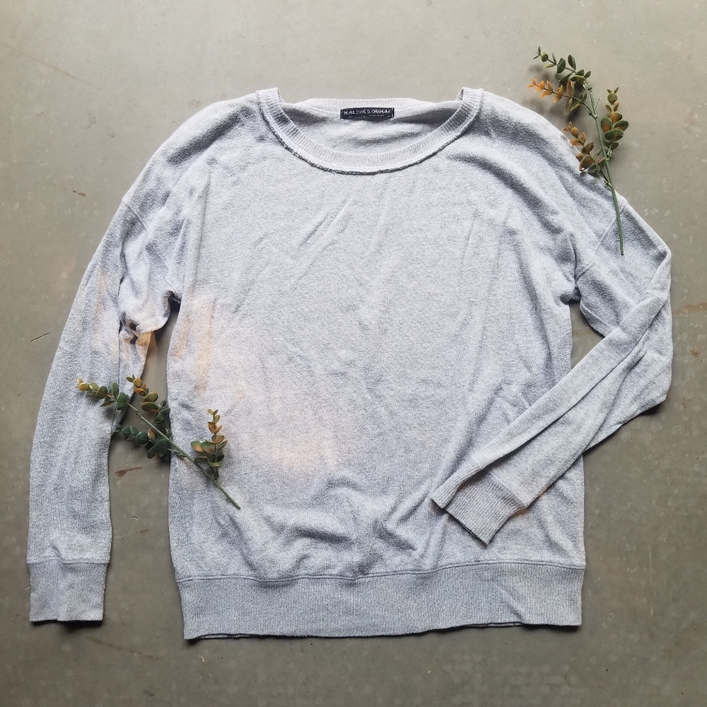 Harlowe & Graham Coastal Crewneck in Light Gray Women's Gray Sweater